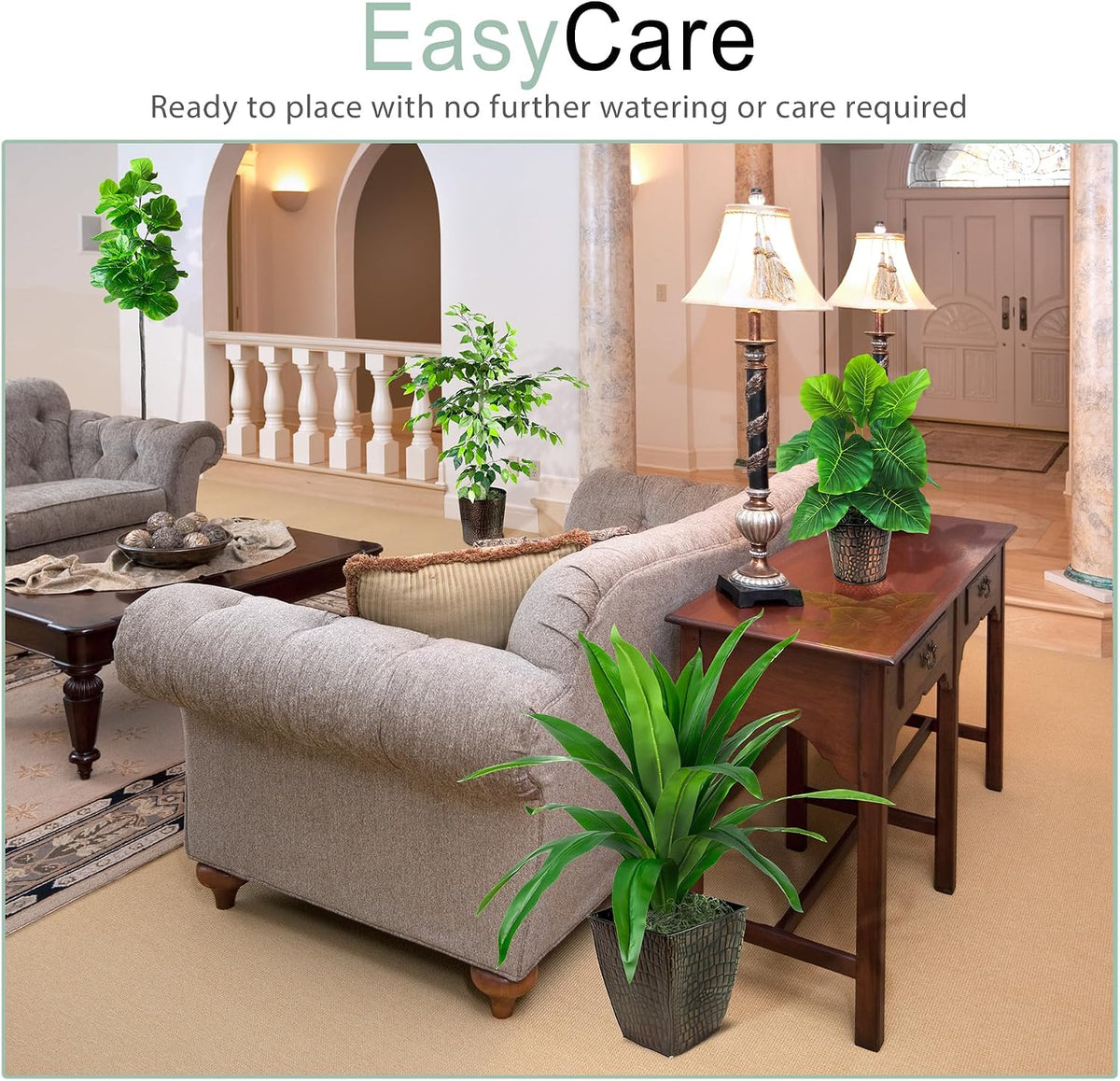 Artificial Tree 4ft Artificial Ficus Tree in Copper Metal Pot – Faux Indoor Plant with Real Wood Trunk, Fully Assembled for Living Room, Office & Entryway Décor