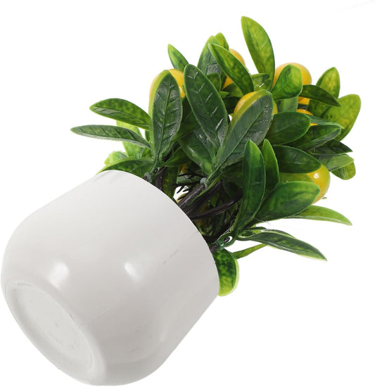 Small Artificial Pomegranate Tree with Pot, Realistic Faux Fruit Plant for Kitchen or Desk Decor, Maintenance-Free Lifelike Faux Potted Bonsai Made of Abs, PVC, and Foam