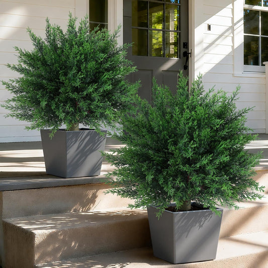 HyeFlora 26'' Artificial Topiary Boxwood Ball Trees with Lavender 2 Pack Fake Plants for Outdoor Indoor Artificial Shrubs with Ground Spike UV Resistant Fake Bushes for Front Porch Garden (Purple)