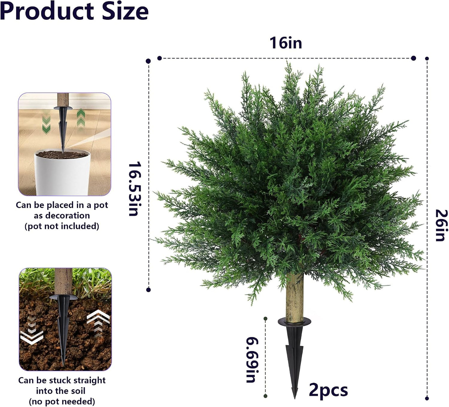 HyeFlora 26'' Artificial Topiary Boxwood Ball Trees with Lavender 2 Pack Fake Plants for Outdoor Indoor Artificial Shrubs with Ground Spike UV Resistant Fake Bushes for Front Porch Garden (Purple)