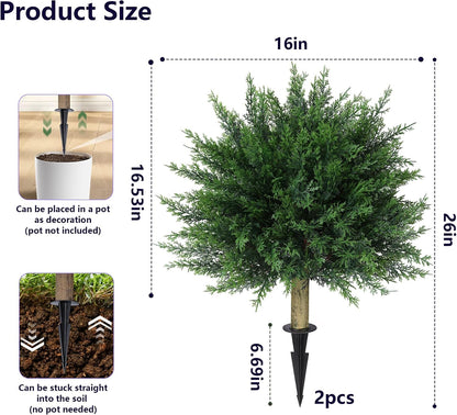 HyeFlora 26'' Artificial Topiary Boxwood Ball Trees with Lavender 2 Pack Fake Plants for Outdoor Indoor Artificial Shrubs with Ground Spike UV Resistant Fake Bushes for Front Porch Garden (Purple)