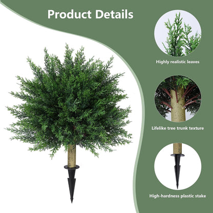 HyeFlora 26'' Artificial Topiary Boxwood Ball Trees with Lavender 2 Pack Fake Plants for Outdoor Indoor Artificial Shrubs with Ground Spike UV Resistant Fake Bushes for Front Porch Garden (Purple)
