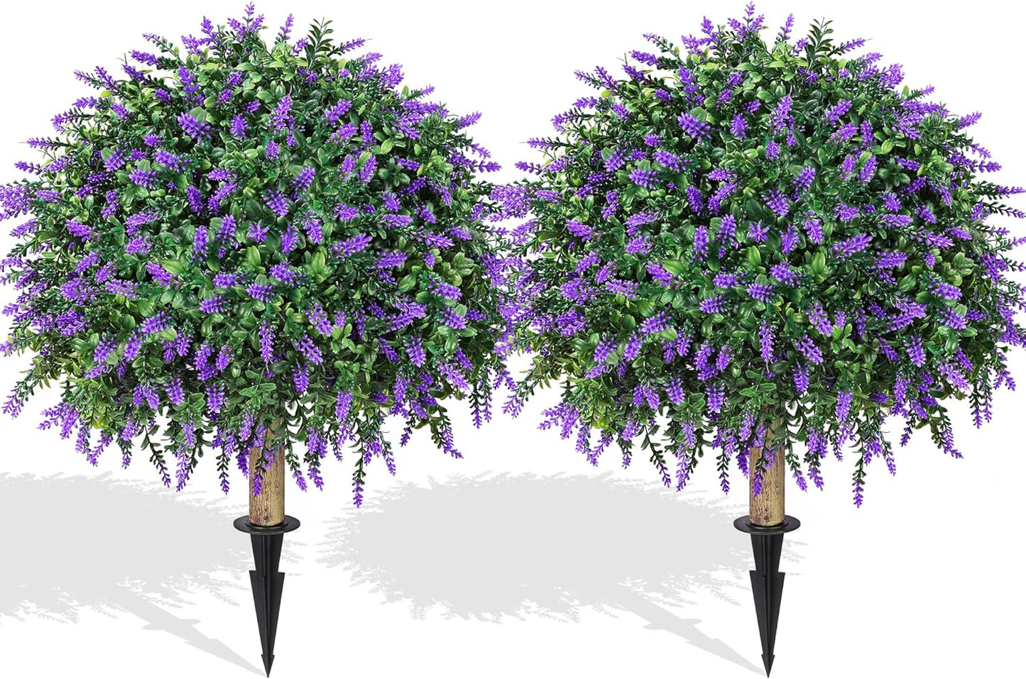HyeFlora 26'' Artificial Topiary Boxwood Ball Trees with Lavender 2 Pack Fake Plants for Outdoor Indoor Artificial Shrubs with Ground Spike UV Resistant Fake Bushes for Front Porch Garden (Purple)