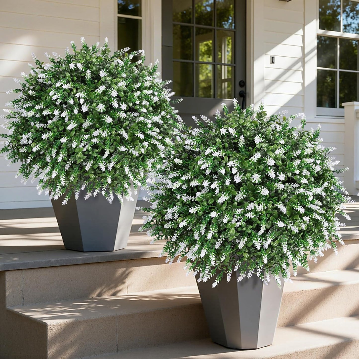 HyeFlora 26'' Artificial Topiary Boxwood Ball Trees with Lavender 2 Pack Fake Plants for Outdoor Indoor Artificial Shrubs with Ground Spike UV Resistant Fake Bushes for Front Porch Garden (Purple)