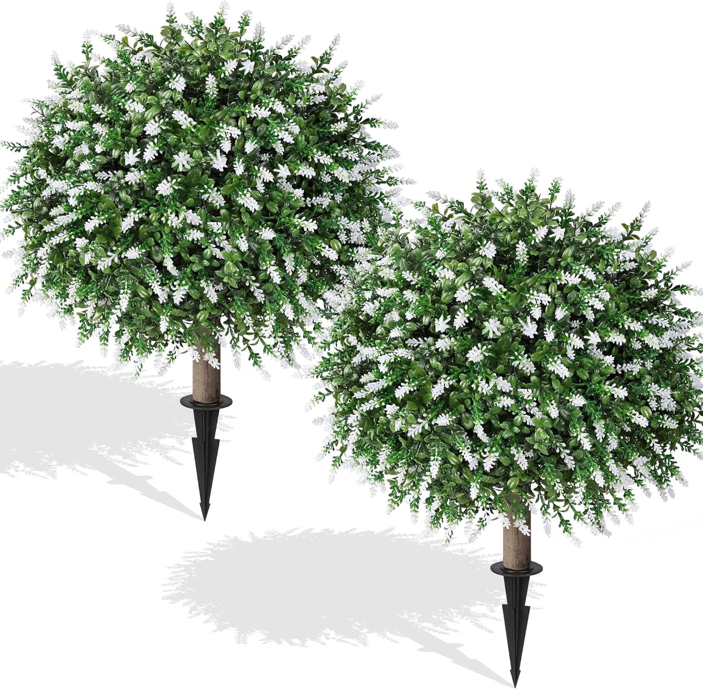 HyeFlora 26'' Artificial Topiary Boxwood Ball Trees with Lavender 2 Pack Fake Plants for Outdoor Indoor Artificial Shrubs with Ground Spike UV Resistant Fake Bushes for Front Porch Garden (Purple)