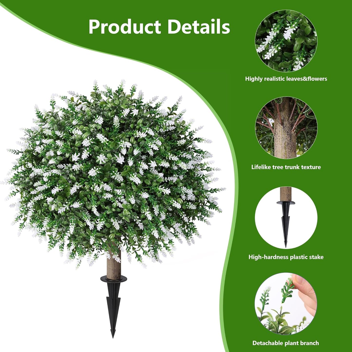 HyeFlora 26'' Artificial Topiary Boxwood Ball Trees with Lavender 2 Pack Fake Plants for Outdoor Indoor Artificial Shrubs with Ground Spike UV Resistant Fake Bushes for Front Porch Garden (Purple)
