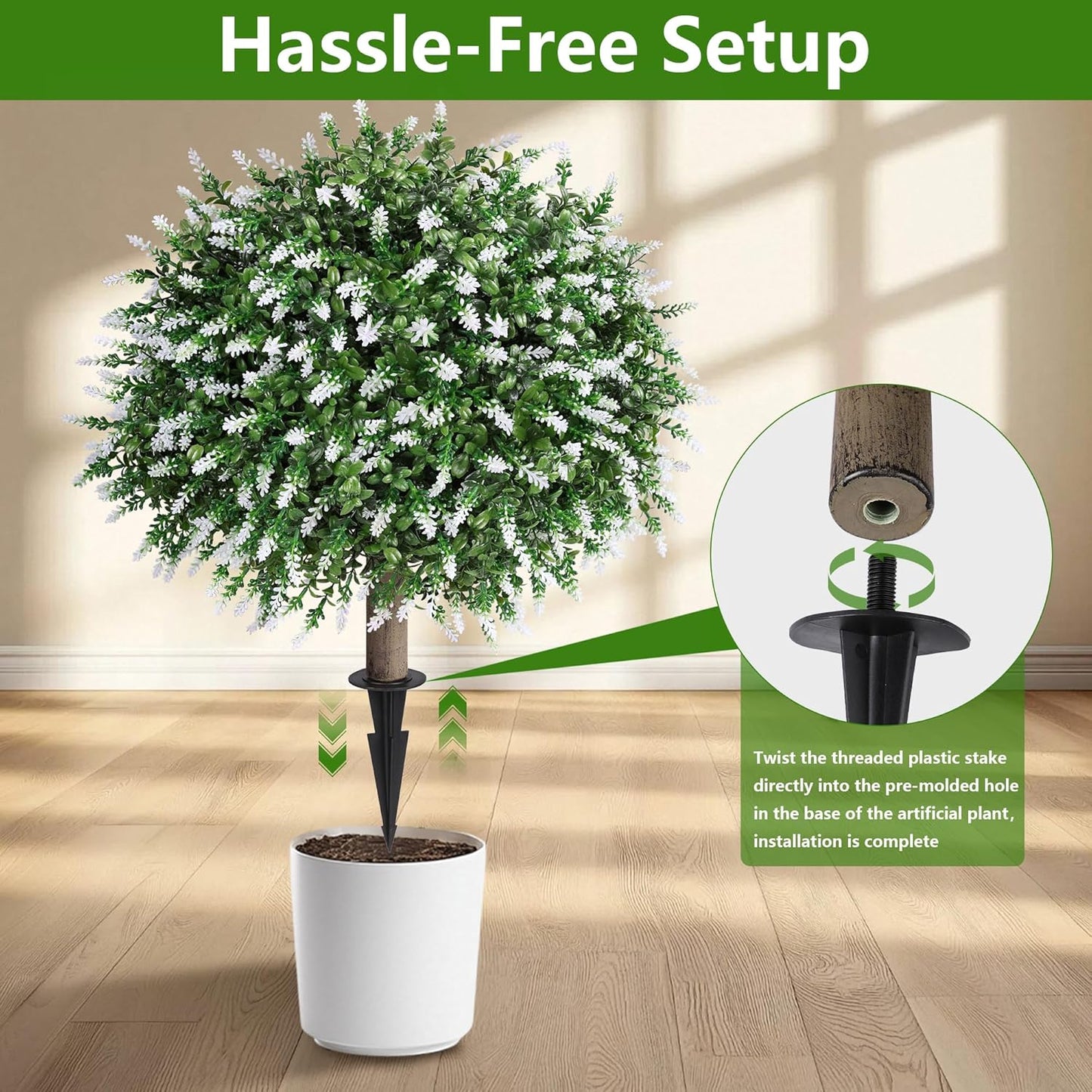 HyeFlora 26'' Artificial Topiary Boxwood Ball Trees with Lavender 2 Pack Fake Plants for Outdoor Indoor Artificial Shrubs with Ground Spike UV Resistant Fake Bushes for Front Porch Garden (Purple)