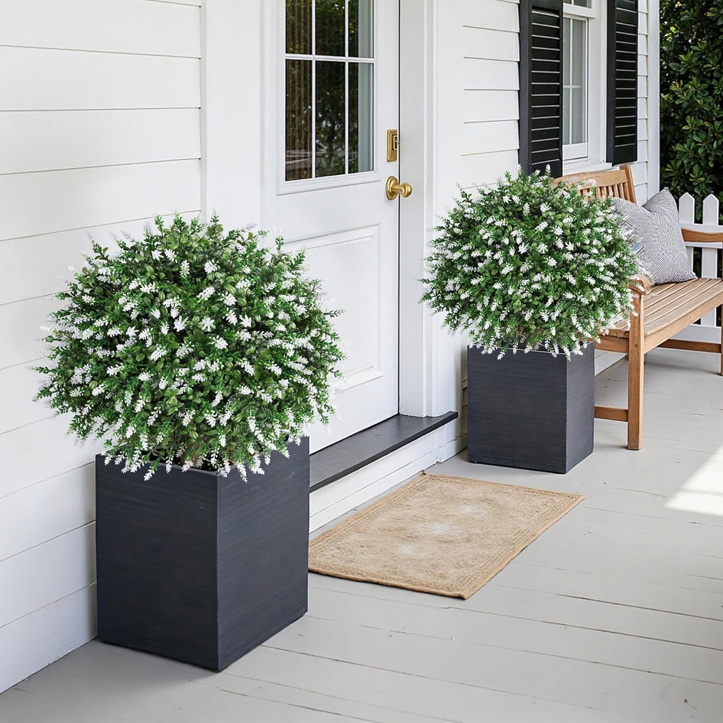 HyeFlora 26'' Artificial Topiary Boxwood Ball Trees with Lavender 2 Pack Fake Plants for Outdoor Indoor Artificial Shrubs with Ground Spike UV Resistant Fake Bushes for Front Porch Garden (Purple)