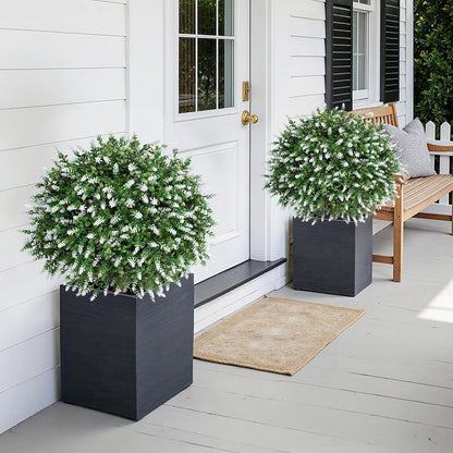 HyeFlora 26'' Artificial Topiary Boxwood Ball Trees with Lavender 2 Pack Fake Plants for Outdoor Indoor Artificial Shrubs with Ground Spike UV Resistant Fake Bushes for Front Porch Garden (Purple)