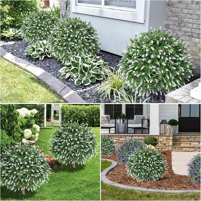 HyeFlora 26'' Artificial Topiary Boxwood Ball Trees with Lavender 2 Pack Fake Plants for Outdoor Indoor Artificial Shrubs with Ground Spike UV Resistant Fake Bushes for Front Porch Garden (Purple)