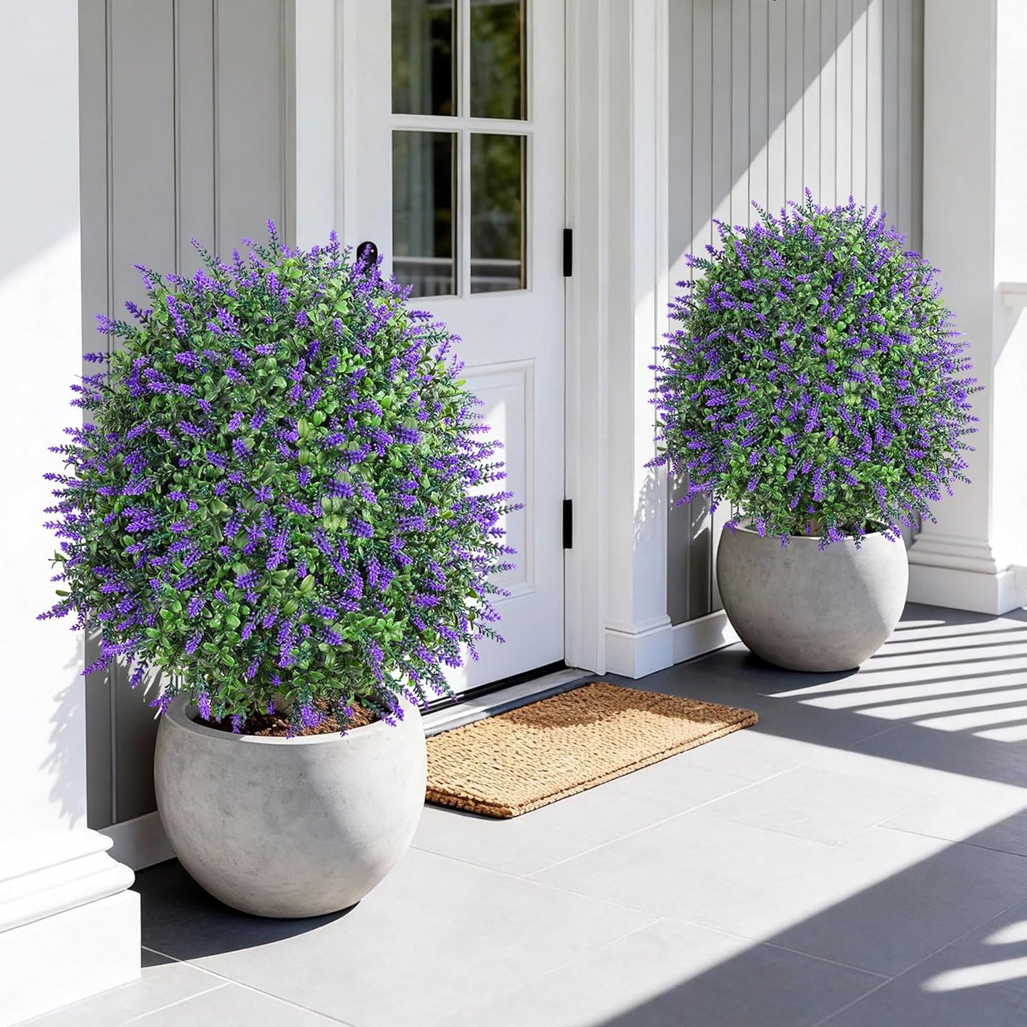 HyeFlora 26'' Artificial Topiary Boxwood Ball Trees with Lavender 2 Pack Fake Plants for Outdoor Indoor Artificial Shrubs with Ground Spike UV Resistant Fake Bushes for Front Porch Garden (Purple)