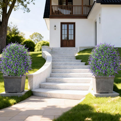 HyeFlora 26'' Artificial Topiary Boxwood Ball Trees with Lavender 2 Pack Fake Plants for Outdoor Indoor Artificial Shrubs with Ground Spike UV Resistant Fake Bushes for Front Porch Garden (Purple)