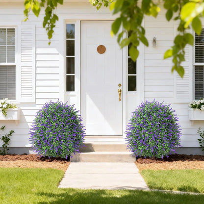 HyeFlora 26'' Artificial Topiary Boxwood Ball Trees with Lavender 2 Pack Fake Plants for Outdoor Indoor Artificial Shrubs with Ground Spike UV Resistant Fake Bushes for Front Porch Garden (Purple)