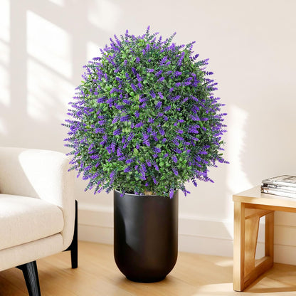 HyeFlora 26'' Artificial Topiary Boxwood Ball Trees with Lavender 2 Pack Fake Plants for Outdoor Indoor Artificial Shrubs with Ground Spike UV Resistant Fake Bushes for Front Porch Garden (Purple)