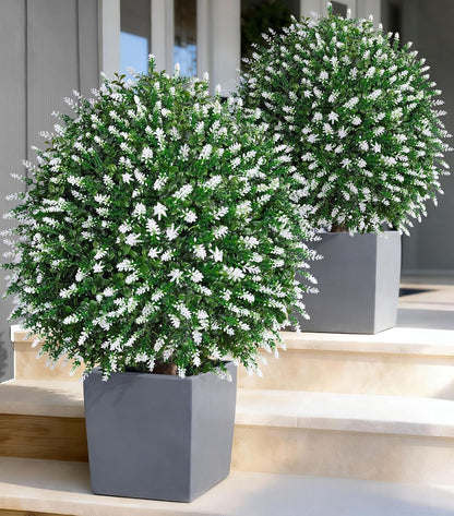 HyeFlora 26'' Artificial Topiary Boxwood Ball Trees with Lavender 2 Pack Fake Plants for Outdoor Indoor Artificial Shrubs with Ground Spike UV Resistant Fake Bushes for Front Porch Garden (Purple)
