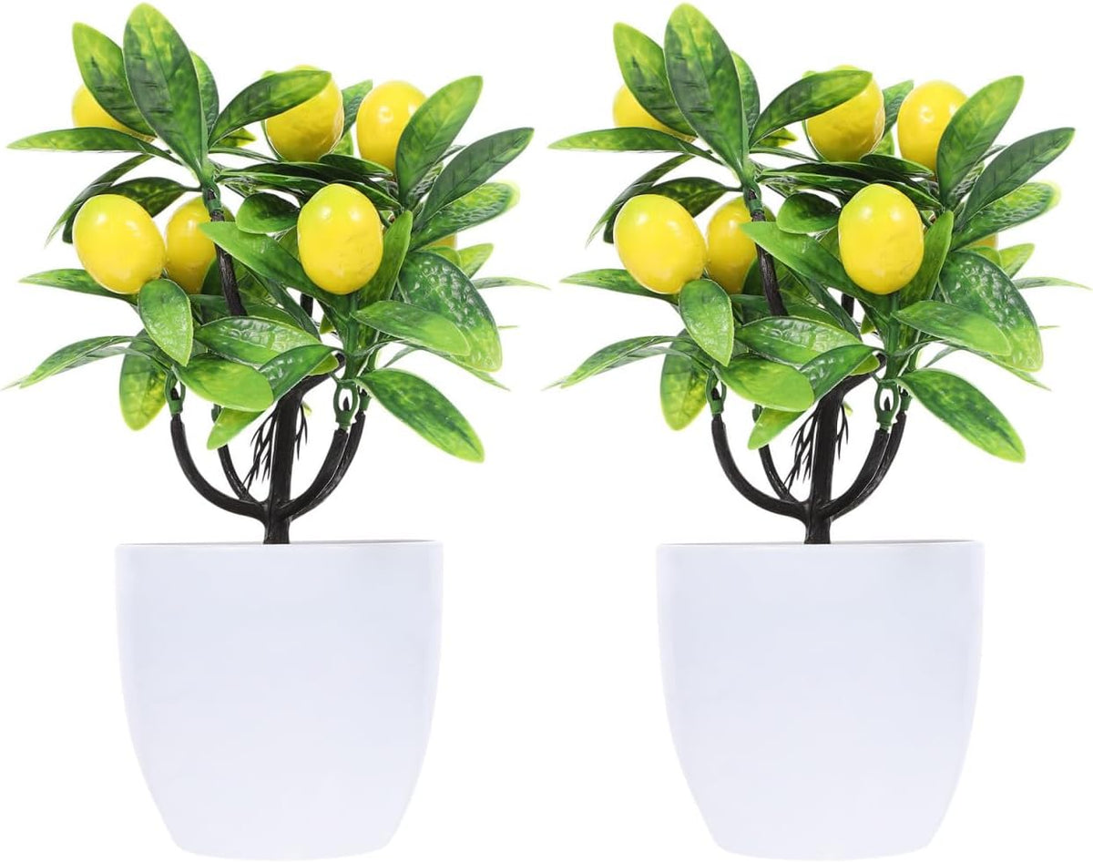 Faux Lemon Tree Artificial Potted Plant 9.44in Home Decor for Kitchen Table Centerpiece Office Wedding Cafe Bookshelf and Living Room Display