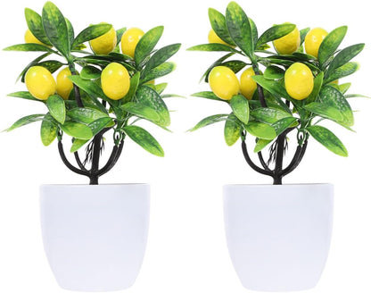 Faux Lemon Tree Artificial Potted Plant 9.44in Home Decor for Kitchen Table Centerpiece Office Wedding Cafe Bookshelf and Living Room Display