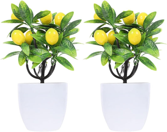 Faux Lemon Tree Artificial Potted Plant 9.44in Home Decor for Kitchen Table Centerpiece Office Wedding Cafe Bookshelf and Living Room Display