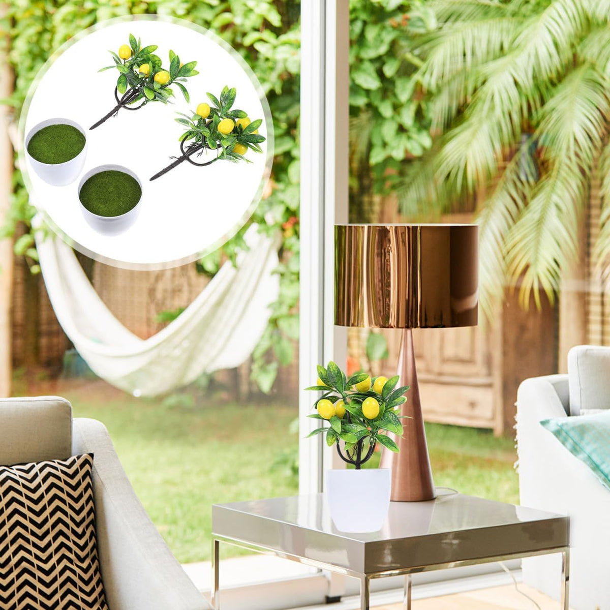 Faux Lemon Tree Artificial Potted Plant 9.44in Home Decor for Kitchen Table Centerpiece Office Wedding Cafe Bookshelf and Living Room Display