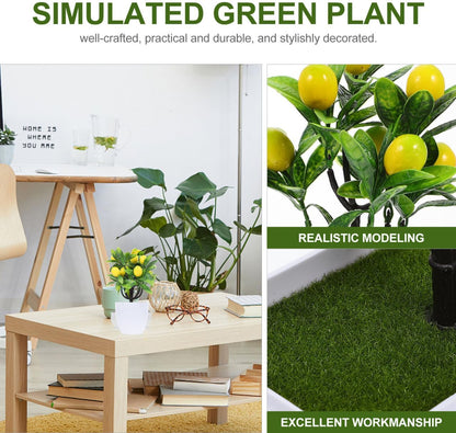 Faux Lemon Tree Artificial Potted Plant 9.44in Home Decor for Kitchen Table Centerpiece Office Wedding Cafe Bookshelf and Living Room Display