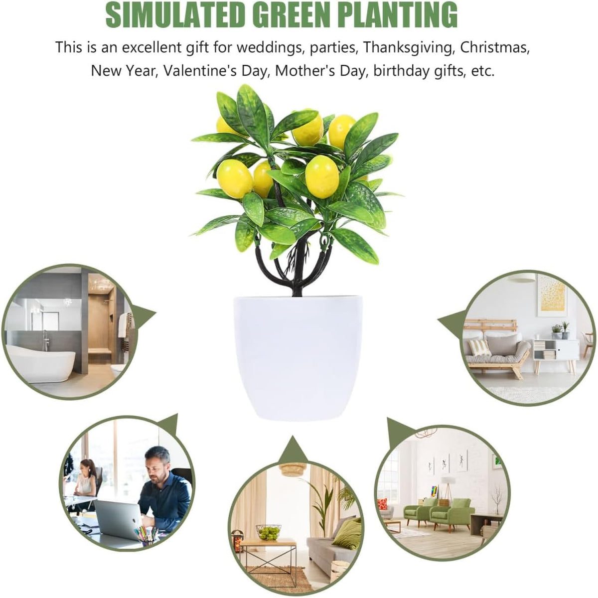 Faux Lemon Tree Artificial Potted Plant 9.44in Home Decor for Kitchen Table Centerpiece Office Wedding Cafe Bookshelf and Living Room Display