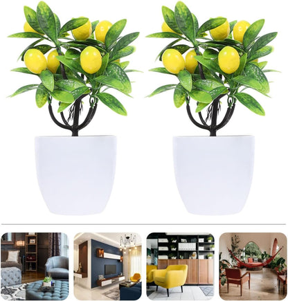 Faux Lemon Tree Artificial Potted Plant 9.44in Home Decor for Kitchen Table Centerpiece Office Wedding Cafe Bookshelf and Living Room Display
