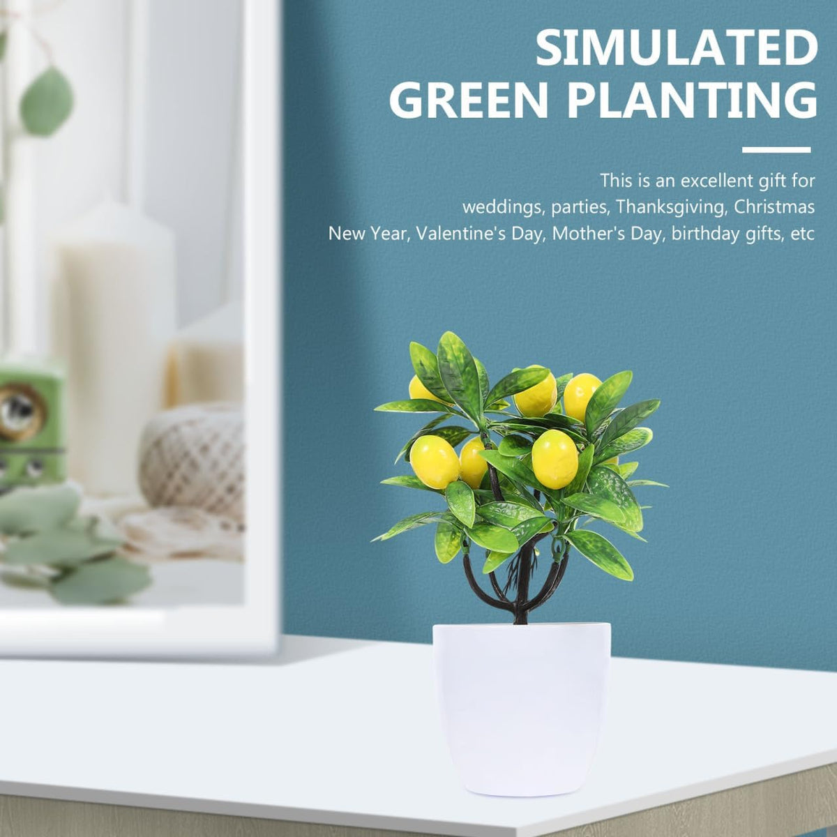 Faux Lemon Tree Artificial Potted Plant 9.44in Home Decor for Kitchen Table Centerpiece Office Wedding Cafe Bookshelf and Living Room Display