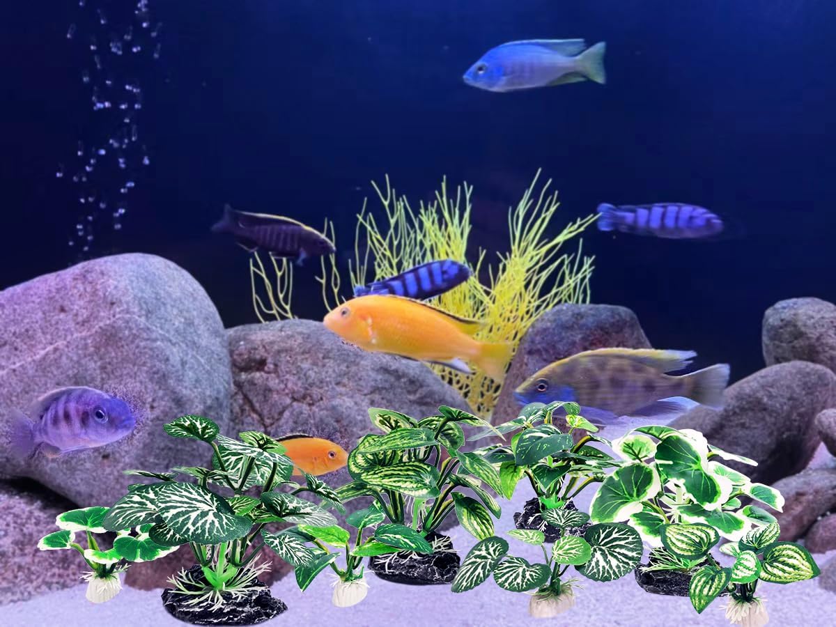 5Pack Tall Aquarium Plants - Reptile Habitat Plants Realistic Silk Fake Betta Fish Tank Decor for Terrarium Aquascaping