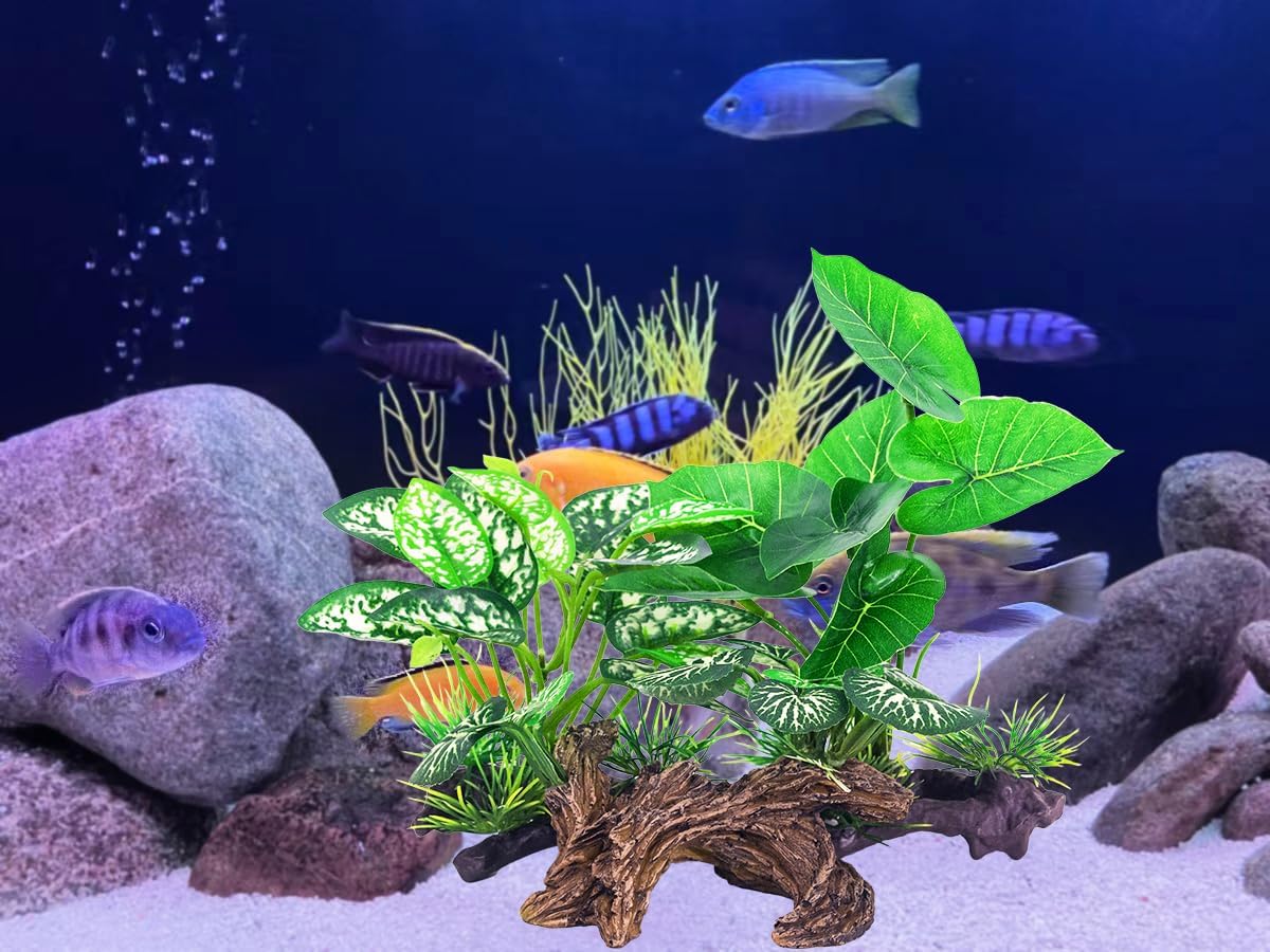 5Pack Tall Aquarium Plants - Reptile Habitat Plants Realistic Silk Fake Betta Fish Tank Decor for Terrarium Aquascaping