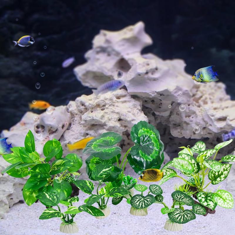 5Pack Tall Aquarium Plants - Reptile Habitat Plants Realistic Silk Fake Betta Fish Tank Decor for Terrarium Aquascaping