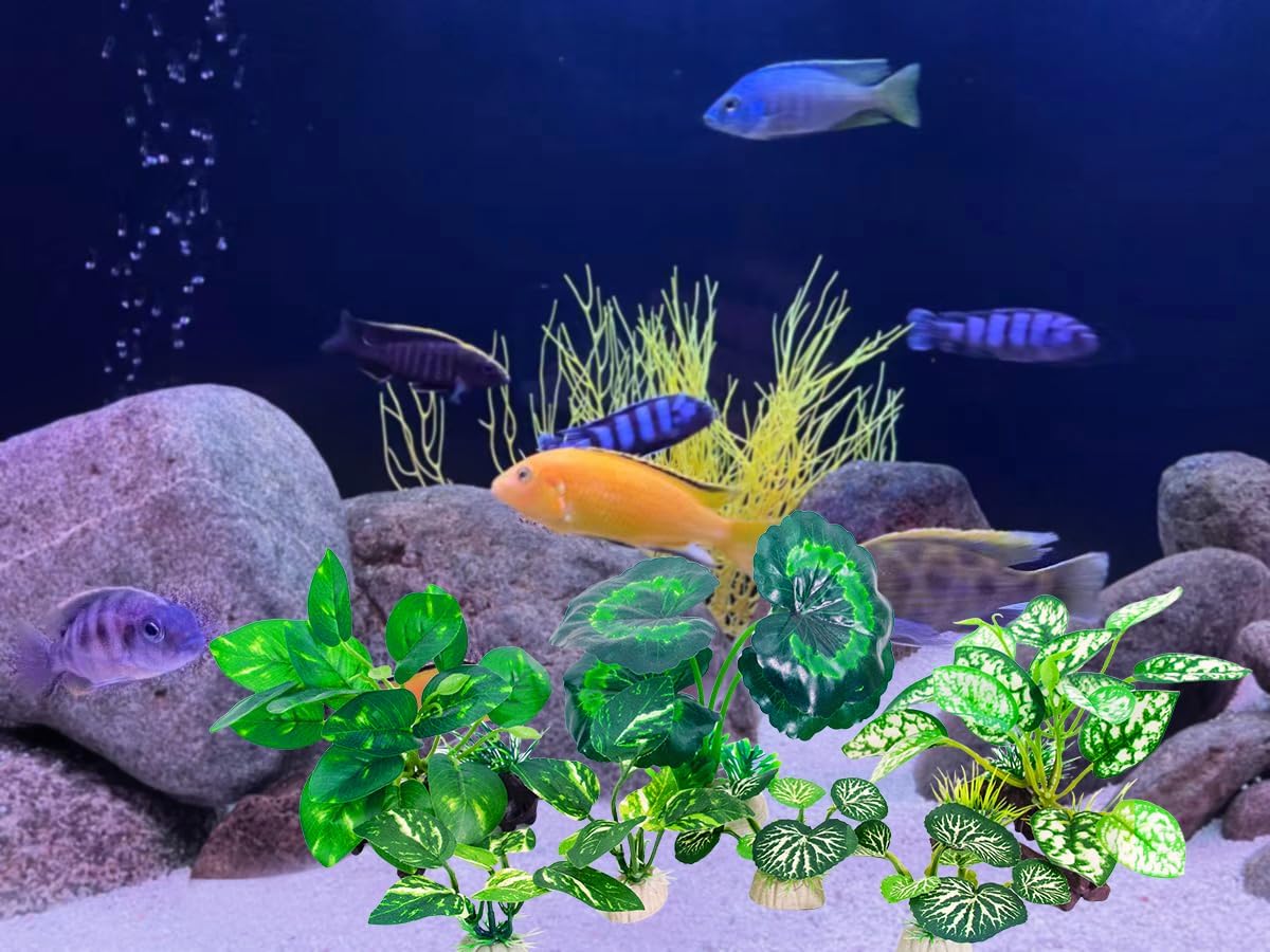 5Pack Tall Aquarium Plants - Reptile Habitat Plants Realistic Silk Fake Betta Fish Tank Decor for Terrarium Aquascaping