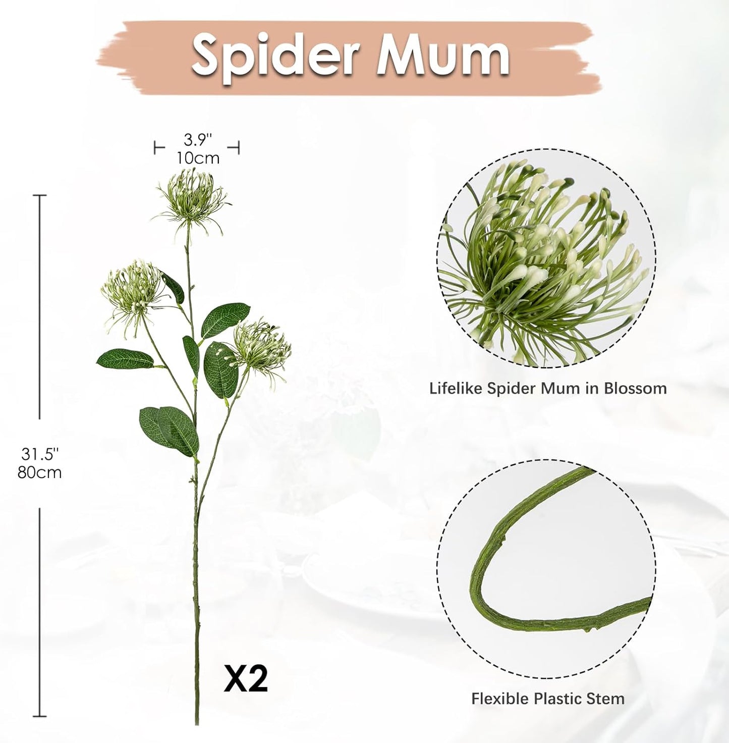 33" Yellow Artificial Mums Flowers Chrysanthemum Flowers 2Pcs Fake Spider Mum Flower Arrangement Faux Pincushion Flower with 3 Heads Long Stem for Party Centerpiece Bouquet Home Decor