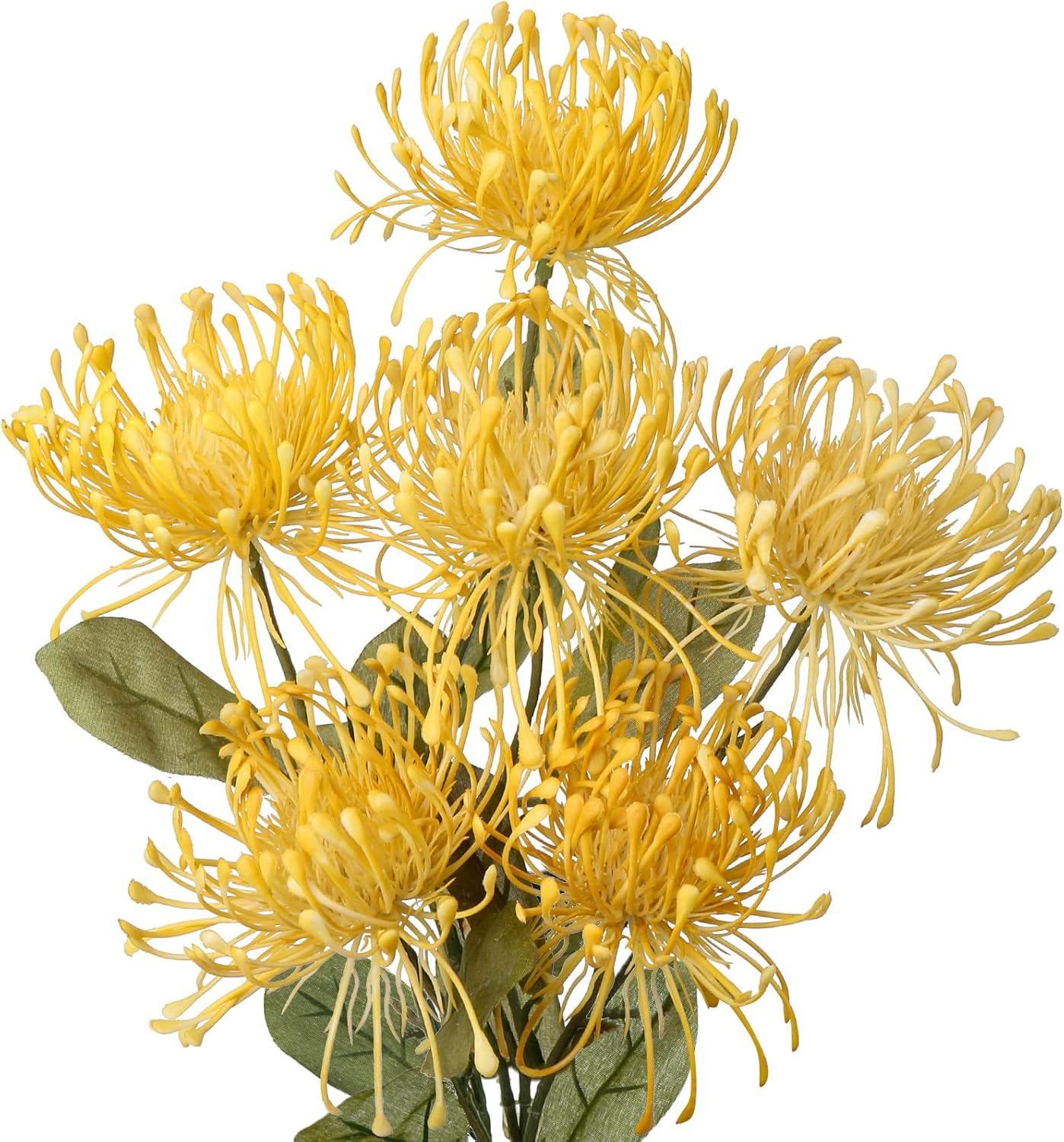 33" Yellow Artificial Mums Flowers Chrysanthemum Flowers 2Pcs Fake Spider Mum Flower Arrangement Faux Pincushion Flower with 3 Heads Long Stem for Party Centerpiece Bouquet Home Decor