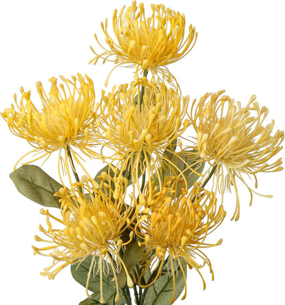 33" Yellow Artificial Mums Flowers Chrysanthemum Flowers 2Pcs Fake Spider Mum Flower Arrangement Faux Pincushion Flower with 3 Heads Long Stem for Party Centerpiece Bouquet Home Decor