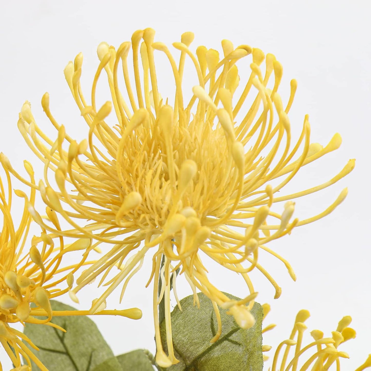 33" Yellow Artificial Mums Flowers Chrysanthemum Flowers 2Pcs Fake Spider Mum Flower Arrangement Faux Pincushion Flower with 3 Heads Long Stem for Party Centerpiece Bouquet Home Decor