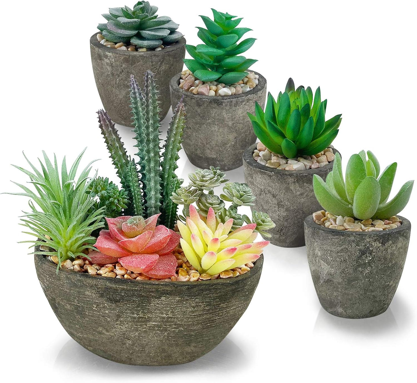 Succulents Plants Artificial 4 Pack, Mini Fake Succulents in Pots, Assorted Small Faux Succulent Decorative for Living Room Home Office Decor