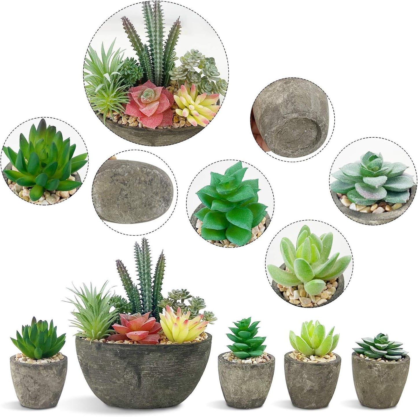 Succulents Plants Artificial 4 Pack, Mini Fake Succulents in Pots, Assorted Small Faux Succulent Decorative for Living Room Home Office Decor