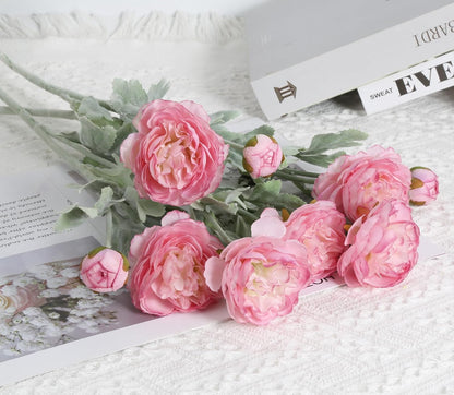 Pink Peonies Artificial Flowers 6pcs Pink Artificial Ranunculus Flowers18Heads Pink Silk Peonies with Stems Real Look for Spring Decorations Floral Arrangements Home Table Centerpiece