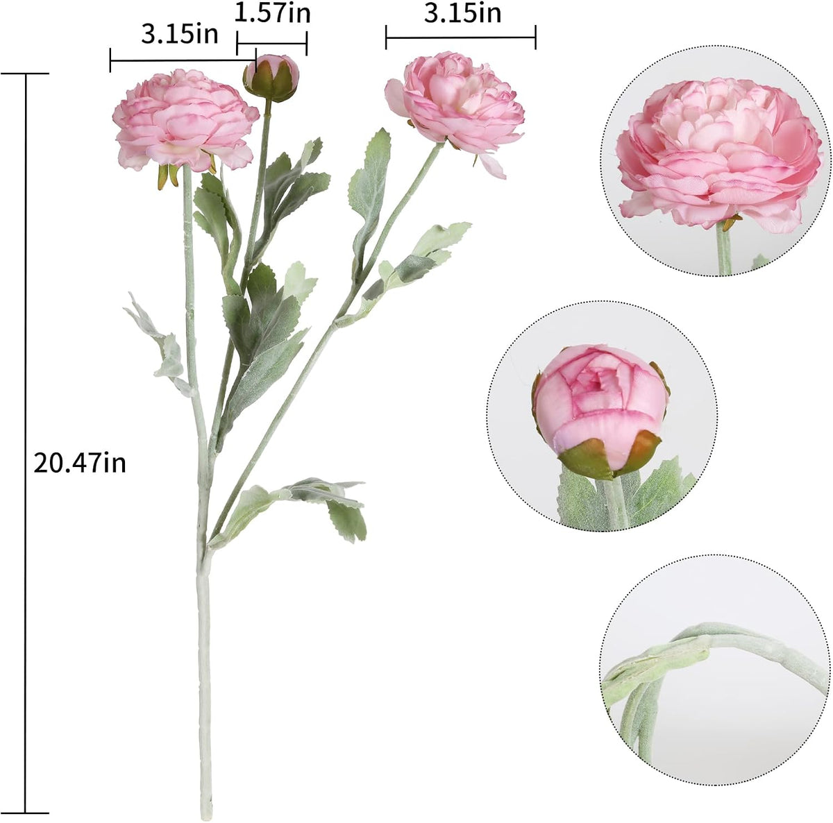 Pink Peonies Artificial Flowers 6pcs Pink Artificial Ranunculus Flowers18Heads Pink Silk Peonies with Stems Real Look for Spring Decorations Floral Arrangements Home Table Centerpiece