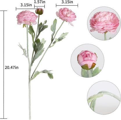 Pink Peonies Artificial Flowers 6pcs Pink Artificial Ranunculus Flowers18Heads Pink Silk Peonies with Stems Real Look for Spring Decorations Floral Arrangements Home Table Centerpiece