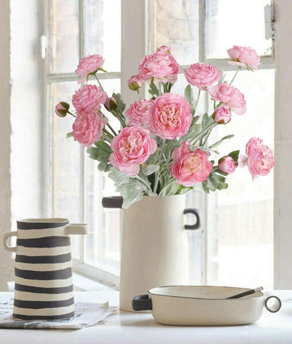 Pink Peonies Artificial Flowers 6pcs Pink Artificial Ranunculus Flowers18Heads Pink Silk Peonies with Stems Real Look for Spring Decorations Floral Arrangements Home Table Centerpiece