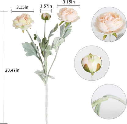 Pink Peonies Artificial Flowers 6pcs Pink Artificial Ranunculus Flowers18Heads Pink Silk Peonies with Stems Real Look for Spring Decorations Floral Arrangements Home Table Centerpiece