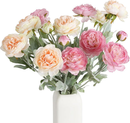 Pink Peonies Artificial Flowers 6pcs Pink Artificial Ranunculus Flowers18Heads Pink Silk Peonies with Stems Real Look for Spring Decorations Floral Arrangements Home Table Centerpiece