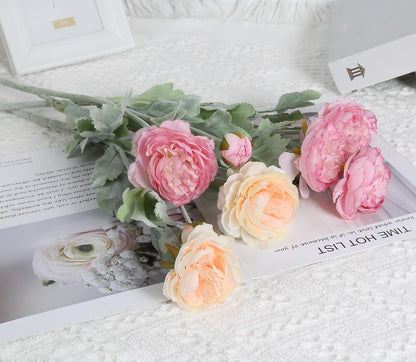 Pink Peonies Artificial Flowers 6pcs Pink Artificial Ranunculus Flowers18Heads Pink Silk Peonies with Stems Real Look for Spring Decorations Floral Arrangements Home Table Centerpiece