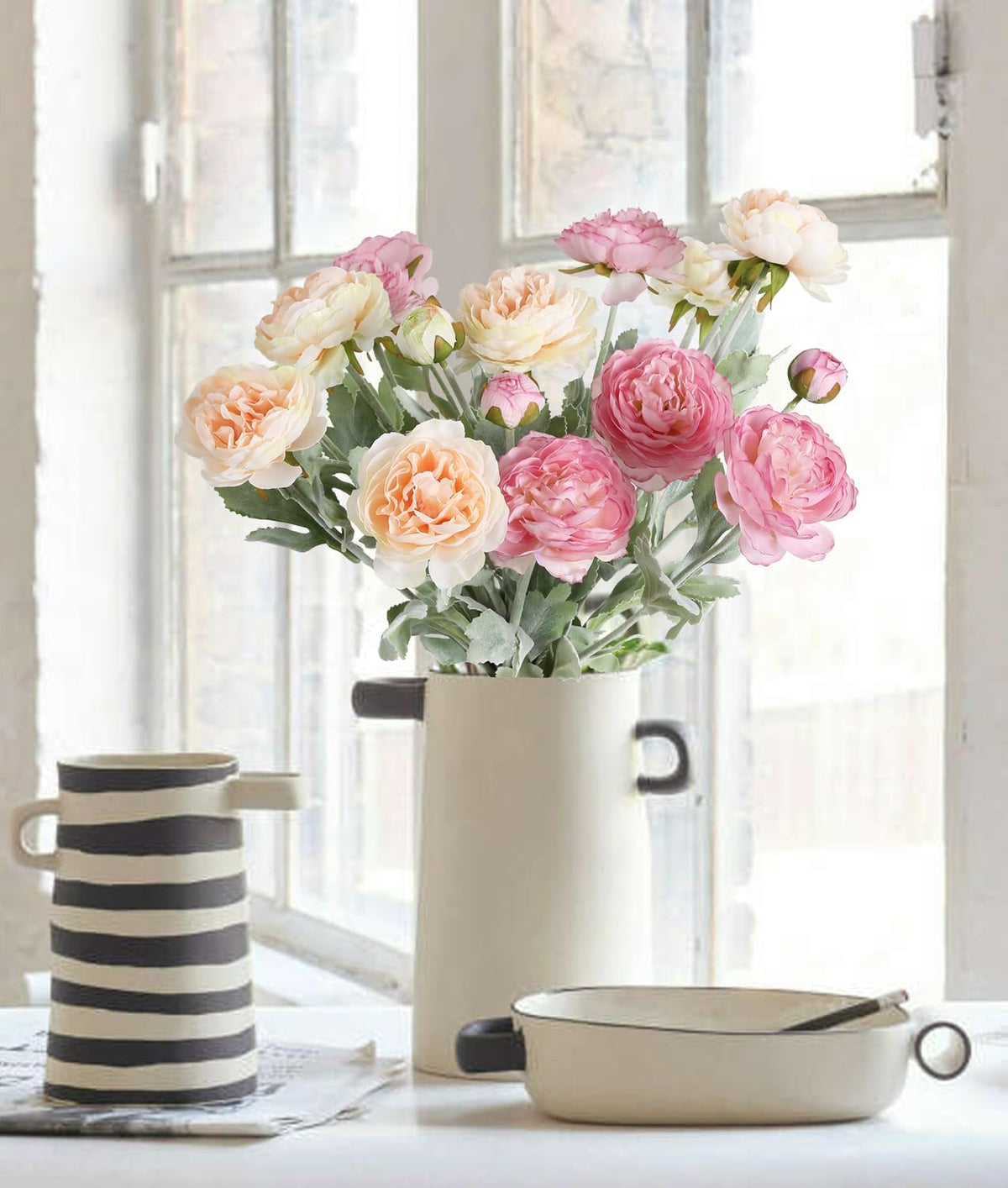 Pink Peonies Artificial Flowers 6pcs Pink Artificial Ranunculus Flowers18Heads Pink Silk Peonies with Stems Real Look for Spring Decorations Floral Arrangements Home Table Centerpiece