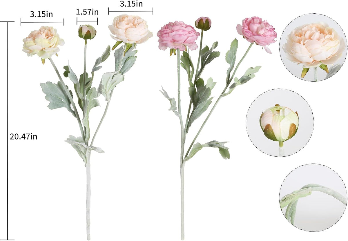 Pink Peonies Artificial Flowers 6pcs Pink Artificial Ranunculus Flowers18Heads Pink Silk Peonies with Stems Real Look for Spring Decorations Floral Arrangements Home Table Centerpiece