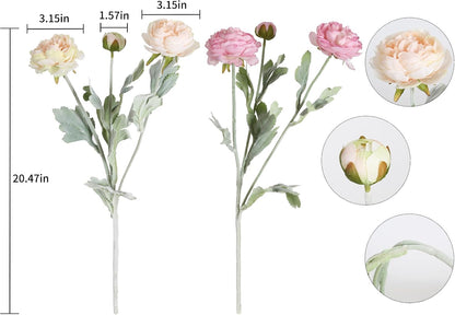 Pink Peonies Artificial Flowers 6pcs Pink Artificial Ranunculus Flowers18Heads Pink Silk Peonies with Stems Real Look for Spring Decorations Floral Arrangements Home Table Centerpiece