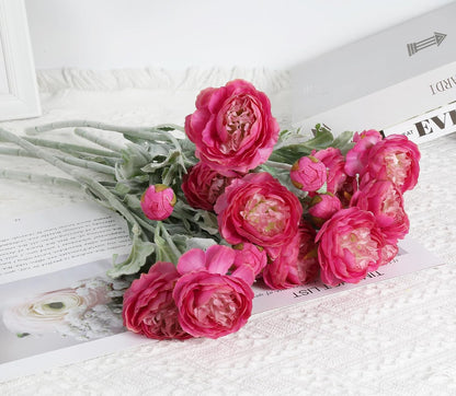 Pink Peonies Artificial Flowers 6pcs Pink Artificial Ranunculus Flowers18Heads Pink Silk Peonies with Stems Real Look for Spring Decorations Floral Arrangements Home Table Centerpiece