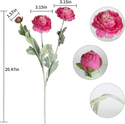 Pink Peonies Artificial Flowers 6pcs Pink Artificial Ranunculus Flowers18Heads Pink Silk Peonies with Stems Real Look for Spring Decorations Floral Arrangements Home Table Centerpiece