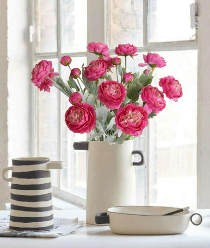 Pink Peonies Artificial Flowers 6pcs Pink Artificial Ranunculus Flowers18Heads Pink Silk Peonies with Stems Real Look for Spring Decorations Floral Arrangements Home Table Centerpiece